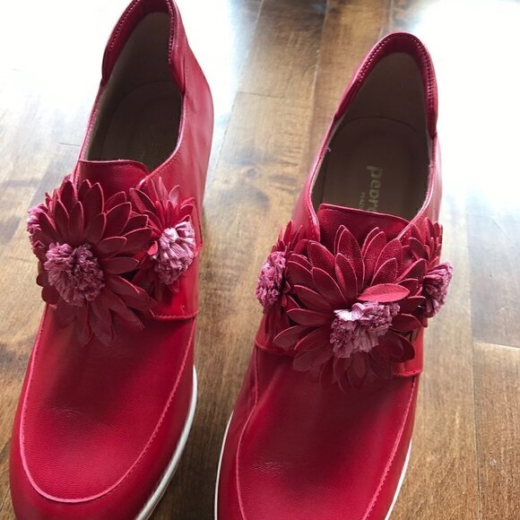 Pedro Anton red leather wedge shoes with flowers, made in Spain, 38 - Picture 1 of 11